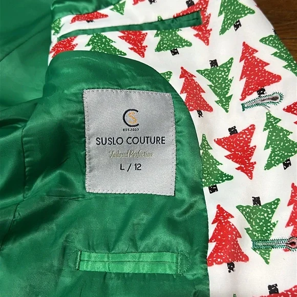 Suslo Couture Boy’s Festive Christmas Tree Blazer, Large (12)